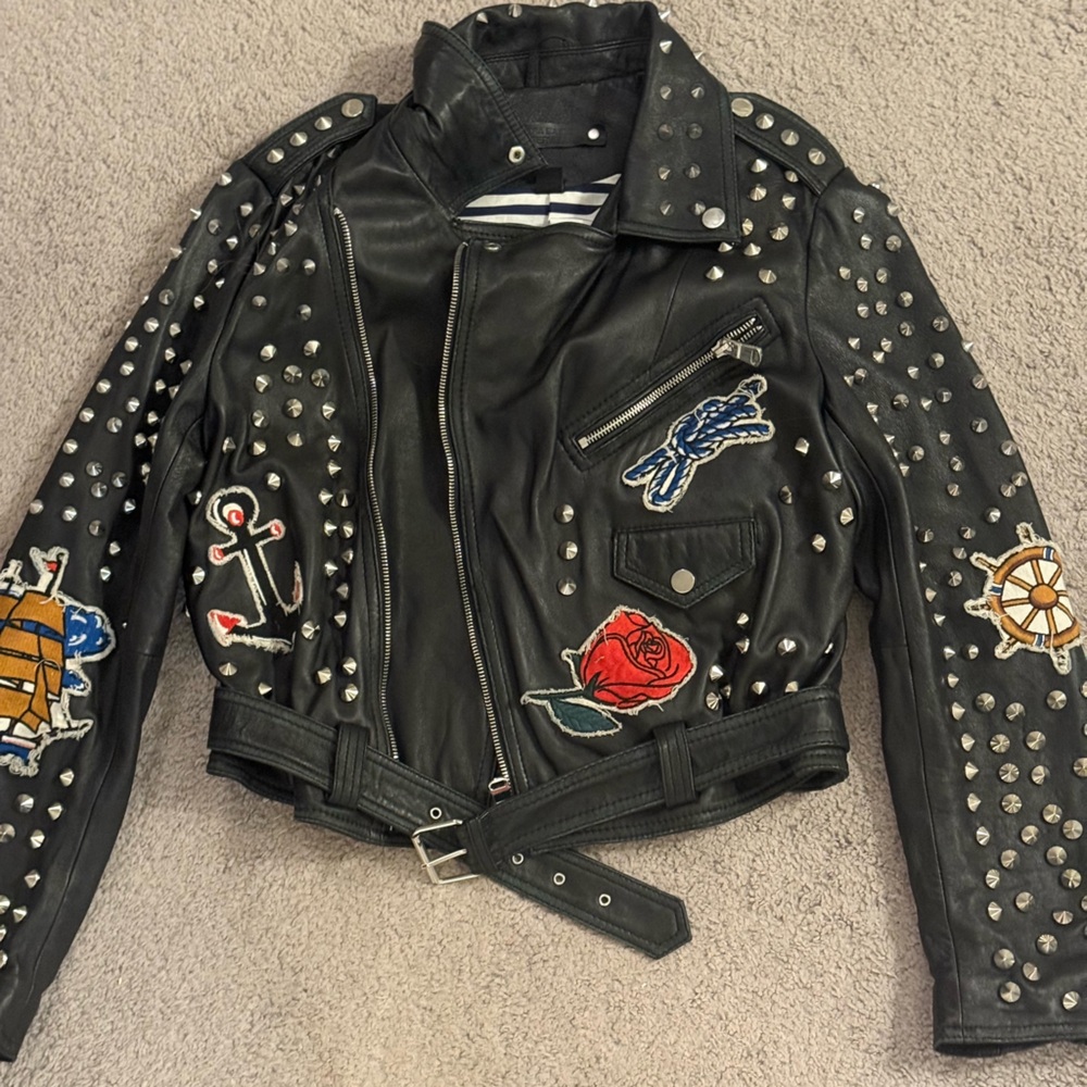 Zara Black and Red Leather Jacket with Studded Details